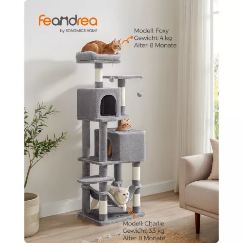 Feandrea Macskafa, 155 cm magas macskatorony beltéri macskáknak, plüss, többszintes