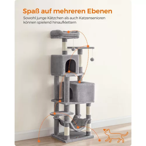 Feandrea Macskafa, 155 cm magas macskatorony beltéri macskáknak, plüss, többszintes