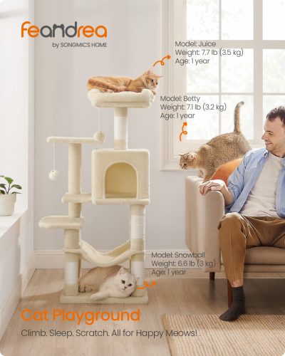 Macska kaparófa, cicatorony, 4 kaparóval, 2 pihenőhely, bézs 40x40x112cm