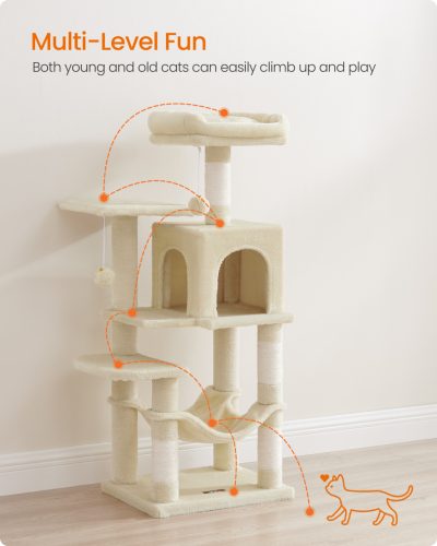 Macska kaparófa, cicatorony, 4 kaparóval, 2 pihenőhely, bézs 40x40x112cm