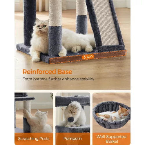 FEANDREA Macska fa, Macska torony, Szélesített pihenőhely nagy macskáknak, Füstszürke PCT51G