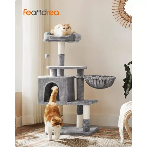 FEANDREA többszintes macska fa, 110 cm magas macska torony, macska lakás, világosszürke PCT52W