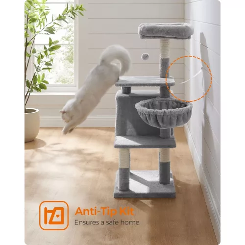 FEANDREA többszintes macska fa, 110 cm magas macska torony, macska lakás, világosszürke PCT52W