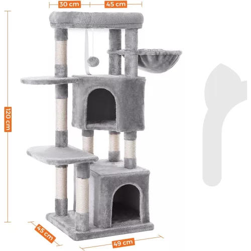 FEANDREA Macska fa, Macska lak, Aktivitás központ, 120 cm, Világosszürke PCT80W