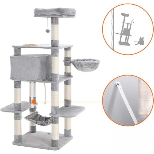 FEANDREA Macska fa, Játéktorony 164 cm, Világosszürke PCT99W