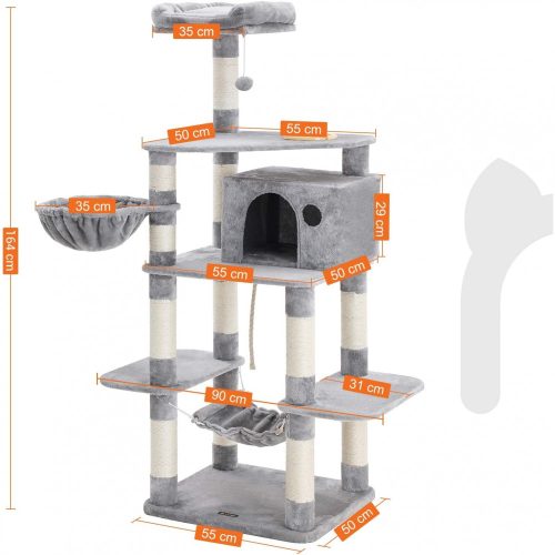 FEANDREA Macska fa, Játéktorony 164 cm, Világosszürke PCT99W
