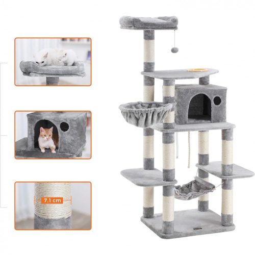 FEANDREA Macska fa, Játéktorony 164 cm, Világosszürke PCT99W