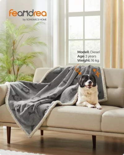 Vízálló kutyatakaró, Sherpa plüss pléd közepes testű kutyáknak, szürke