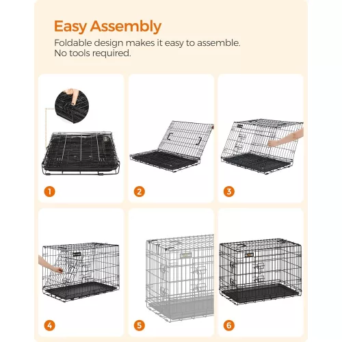 FEANDREA Kutyabox, összecsukható, 92,5 cm hosszú, 2 ajtóval, L méret, fekete PPD36H