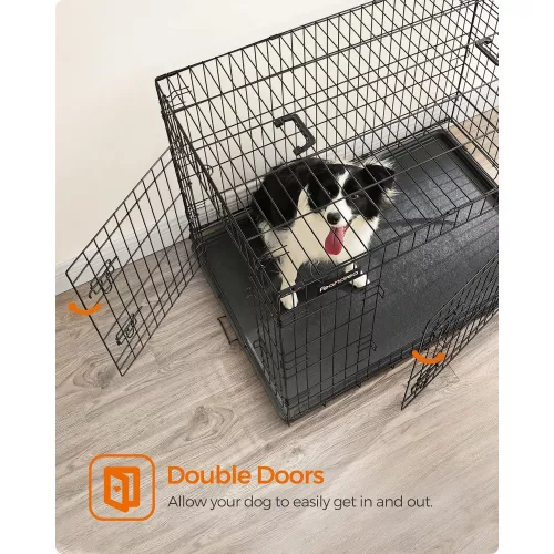 FEANDREA Kutyabox, összecsukható, 107 cm, 2 ajtóval, XL, fekete PPD42H
