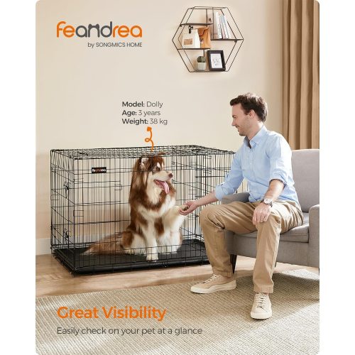 FEANDREA Kutyakennel, kutyabox 2 ajtóval, 122 x 74,5 x 80,5 cm, fekete PPD48BK