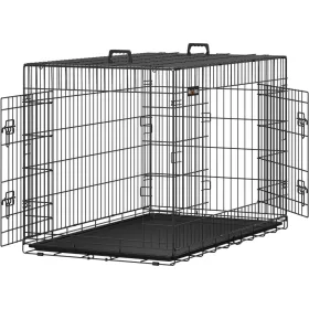 FEANDREA Kutyabox, összecsukható, 122 cm hosszú, 2 ajtóval, XXL, fekete PPD48H