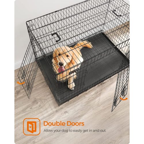 FEANDREA Kutyabox, összecsukható, 122 cm hosszú, 2 ajtóval, XXL, fekete PPD48H