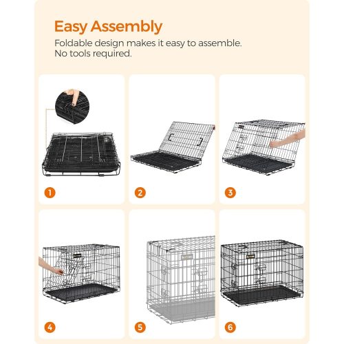 FEANDREA Kutyabox, összecsukható, 122 cm hosszú, 2 ajtóval, XXL, fekete PPD48H