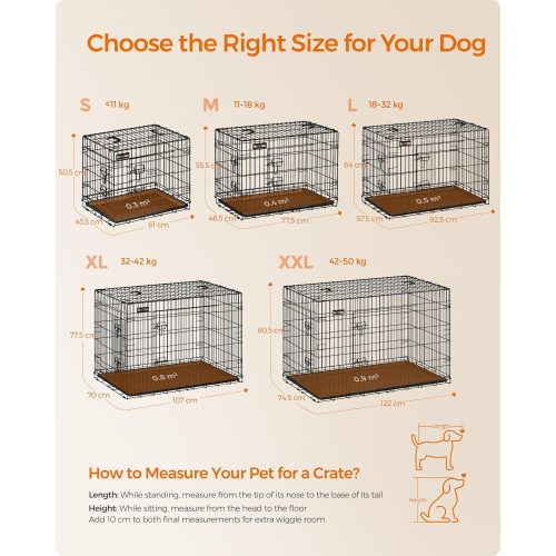 FEANDREA Kutyabox, összecsukható, 122 cm hosszú, 2 ajtóval, XXL, fekete PPD48H