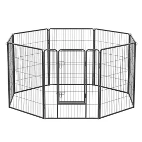 FEANDREA 8-Panel Háziállat Kifutó, Erős Kutyakerítés, 77 x 100 cm, Szürke PPK81G