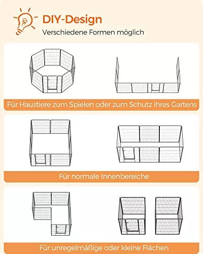 FEANDREA 8-Panel Háziállat Kifutó, Erős Kutyakerítés, 77 x 100 cm, Szürke PPK81G