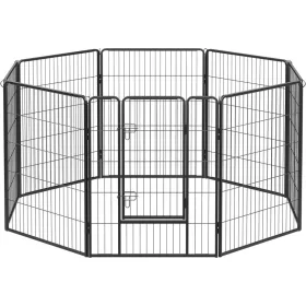 FEANDREA 8-Panel Háziállat Kifutó, Erős Kutyakerítés, 77 x 100 cm, Fekete PPK81H