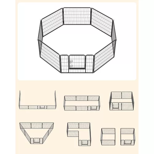 FEANDREA 8-Panel Háziállat Kifutó, Vas Kutyakennel, Erős Háziállat Kerítés, Kölyökkutya