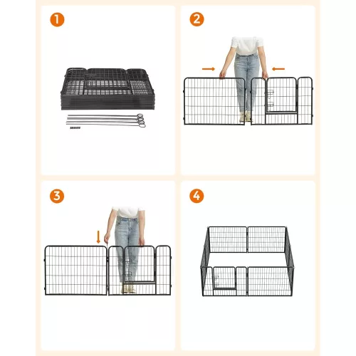 FEANDREA 8-Panel Háziállat Kifutó, Vas Kutyakennel, Erős Háziállat Kerítés, Kölyökkutya
