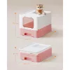 Macskaalom doboz, kihúzható tálca, rózsaszín és fehér 54x42x38cm