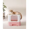 Macskaalom doboz, kihúzható tálca, rózsaszín és fehér 54x42x38cm