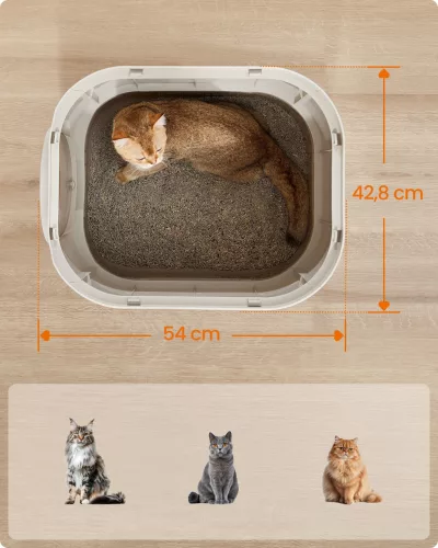 Macskaalom doboz, zárható, kihúzható tálca, barnás és meleg szürke 54x42x38cm