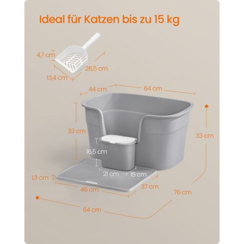 Macskaalom doboz, magas oldalfallal, szürke 54x42x38cm