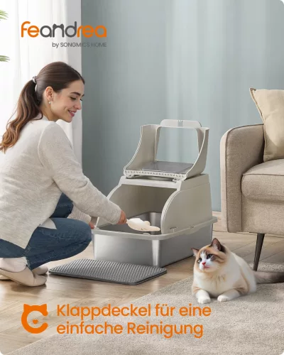 Rozsdamentes acél macska alomdoboz, zárható fedél, kávé bézs