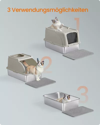 Rozsdamentes acél macska alomdoboz, zárható fedél, kávé bézs