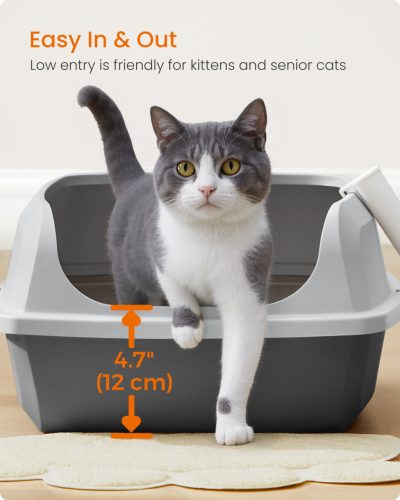 Macskaalom doboz, magas oldalfallal, nyitott, szürke 54x42x38cm