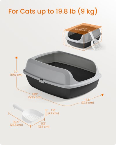 Macskaalom doboz, magas oldalfallal, nyitott, szürke 54x42x38cm