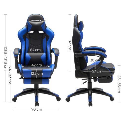 SONGMICS Gamer Szék, Ergonomikus Irodai Szék, Íróasztali Szék, Kihúzható Lábpihentető,