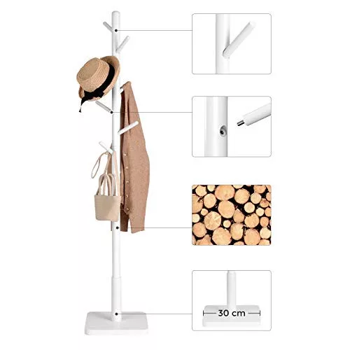 VASAGLE Kabátakasztó, masszív fa kabátállvány, szabadon álló fahallófa 8 akasszal