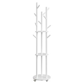   Álló ruhafogas 11 akasztóval, 3 polccal, fehér, 4 levehető kerékkel