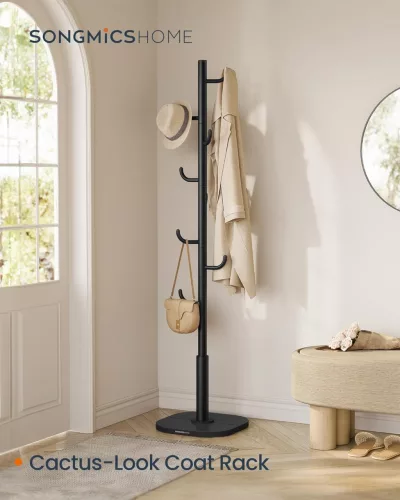 Álló kaktuszos ruhafogas 8 akasztóval, fekete 175 cm magas