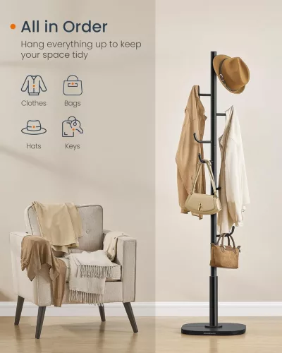 Álló kaktuszos ruhafogas 8 akasztóval, fekete 175 cm magas