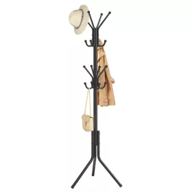 Álló fogas, fém, 16 akasztóval, fekete, 48 x 43 x 175 cm