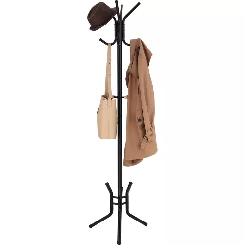 SONGMICS Stílusos Fém Fogasállvány Akasztóval 12 akasztóval 176 cm Fekete RCR17B