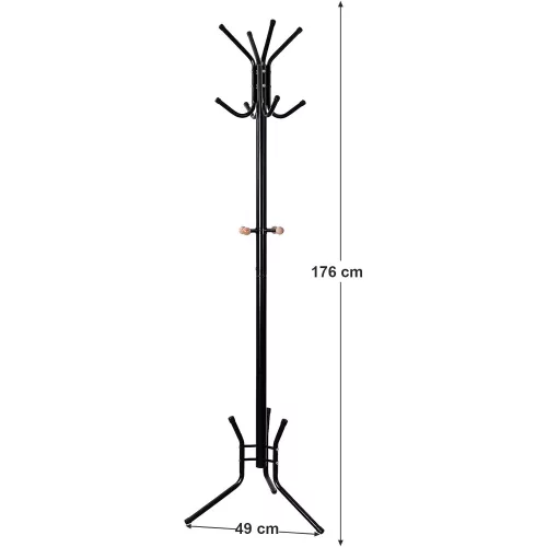 SONGMICS Stílusos Fém Fogasállvány Akasztóval 12 akasztóval 176 cm Fekete RCR17B