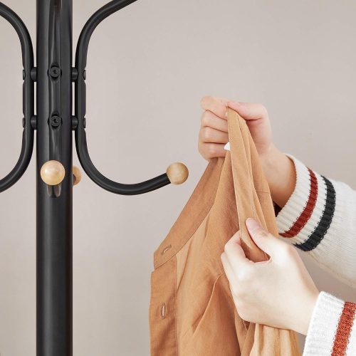 SONGMICS Fém Kabátakasztó, Ruhatartó, Kalap Táska Akasztó, 182 cm Magas Folyosófa, Fekete
