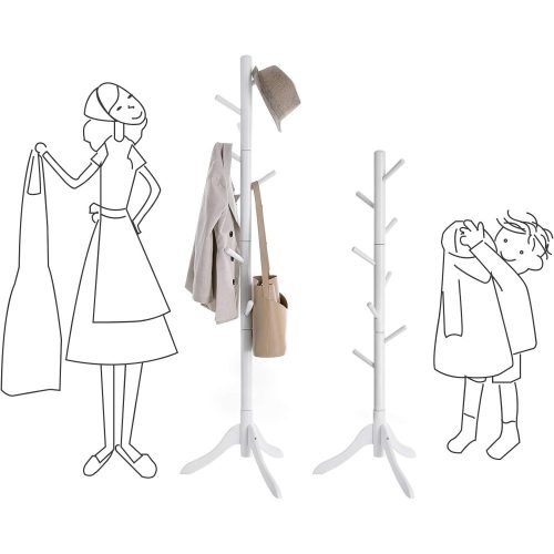 VASAGLE Kabátakasztó, masszív fa kabátállvány, szabadon álló fahallófa 8 akasszal