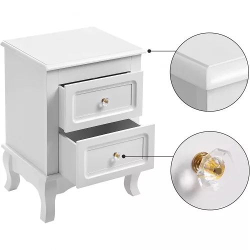 VASAGLE 2 Éjjeliszekrény, 2 fiókkal ellátott éjjeli szekrény, fa éjjeli szekrények masszív