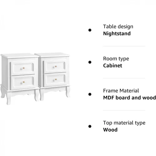 VASAGLE 2 Éjjeliszekrény, 2 fiókkal ellátott éjjeli szekrény, fa éjjeli szekrények masszív
