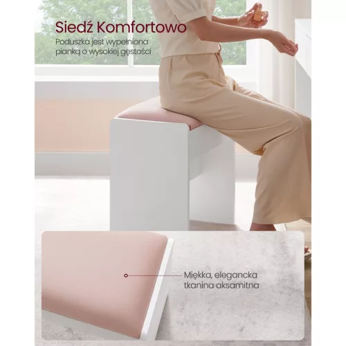 Párnázott bársonyos sminkasztal szék, csúszásmentes lábakkal, matt fehér,