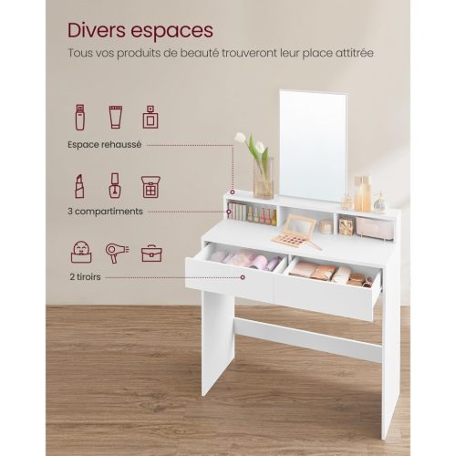 Fésülködőasztal, sminkasztal tükörrel fiókokkal, fehér 80x40x140cm