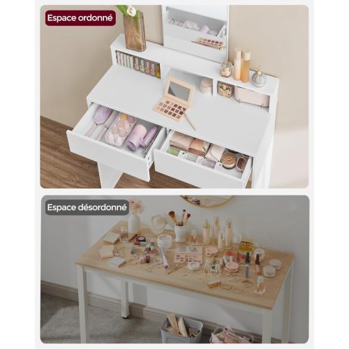 Fésülködőasztal, sminkasztal tükörrel fiókokkal, fehér 80x40x140cm