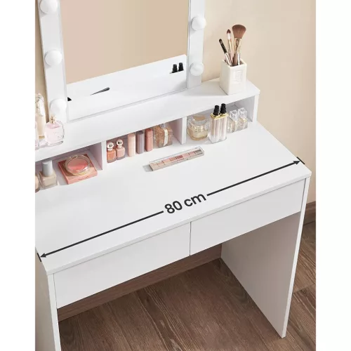 Fésülködőasztal, sminkasztal tükörrel fiókokkal, fehér 80x40x145cm