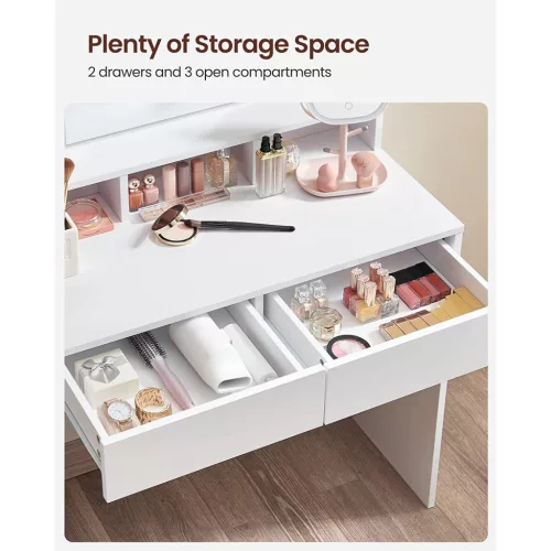 Fésülködőasztal, sminkasztal tükörrel fiókokkal, fehér 80x40x145cm