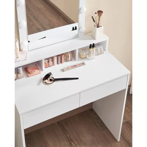 Fésülködőasztal, sminkasztal tükörrel fiókokkal, fehér 80x40x145cm